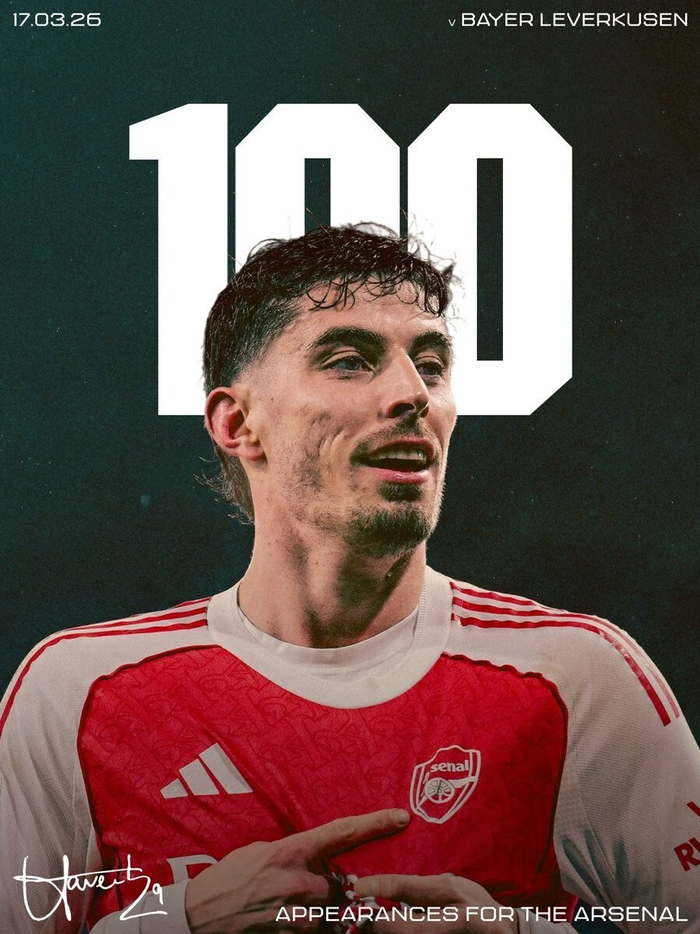 哈弗茨阿森纳百场里程碑：32球15助助枪手晋级欧